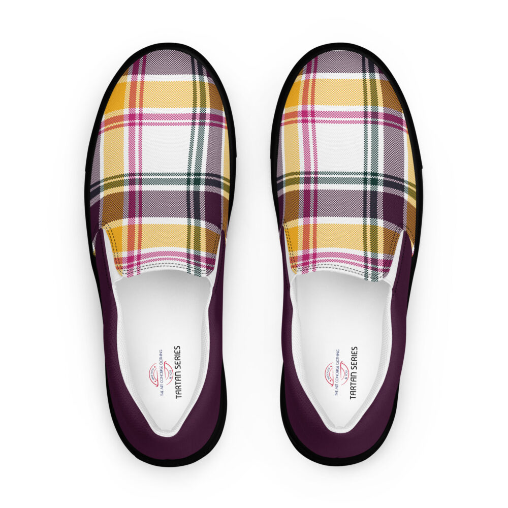The Tartan Series (Classic Black and Yellow) Women’s Slip-on Canvas Shoes yellow black white front art concierge clothing jpg