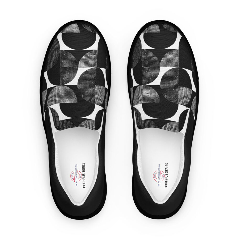 The Bauhaus Series (Black Circles) Women’s Slip-on Canvas Shoes black front art concierge clothing jpg