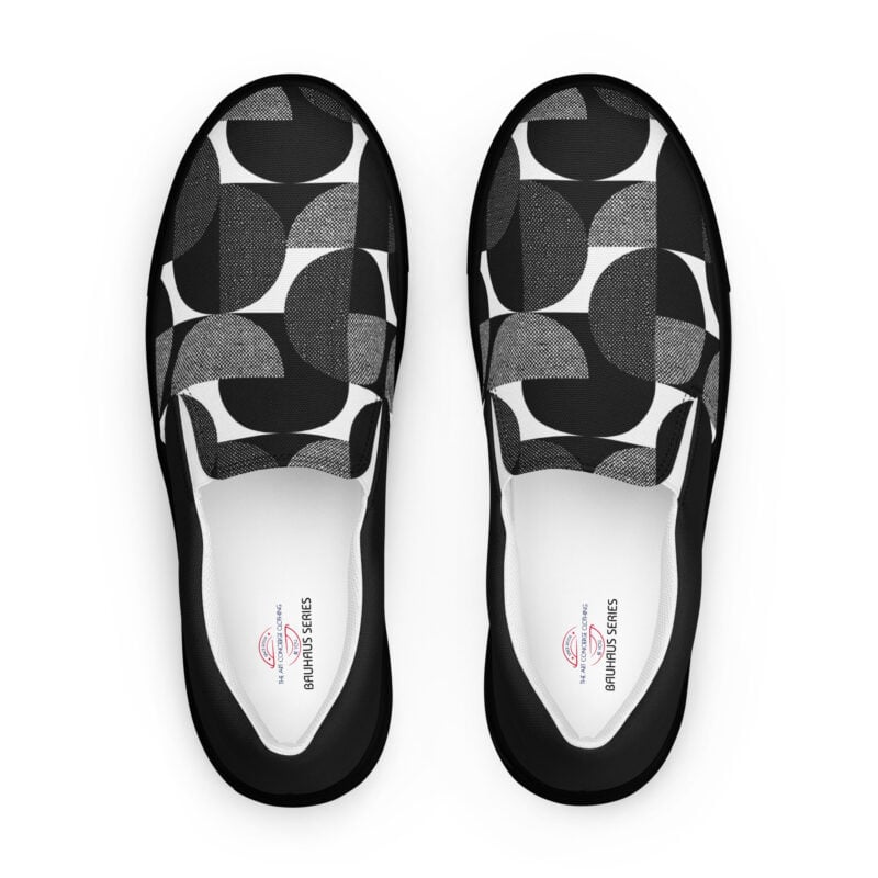 The Bauhaus Series (Black Circles) Women’s Slip-on Canvas Shoes black front art concierge clothing jpg