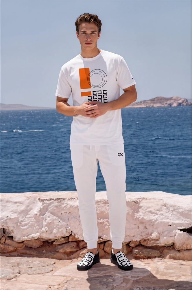 Chace Azure Coast The Art Series (C Shape) Champion T Shirt Fleece Joggers Men’s Slip on Canvas Shoes white black front art concierge clothing jpg Chace Azure Coast The Art Series (C Shape) Champion T Shirt Fleece Joggers Men’s Slip on Canvas Shoes white black front art concierge clothing jpg