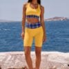 Kaia Azure Coast The Tartan Series (Yellow and Blue) Longline Sports Bra Bike Shorts Women’s Slip on Canvas Shoes yellow blue black front art concierge clothing jpg