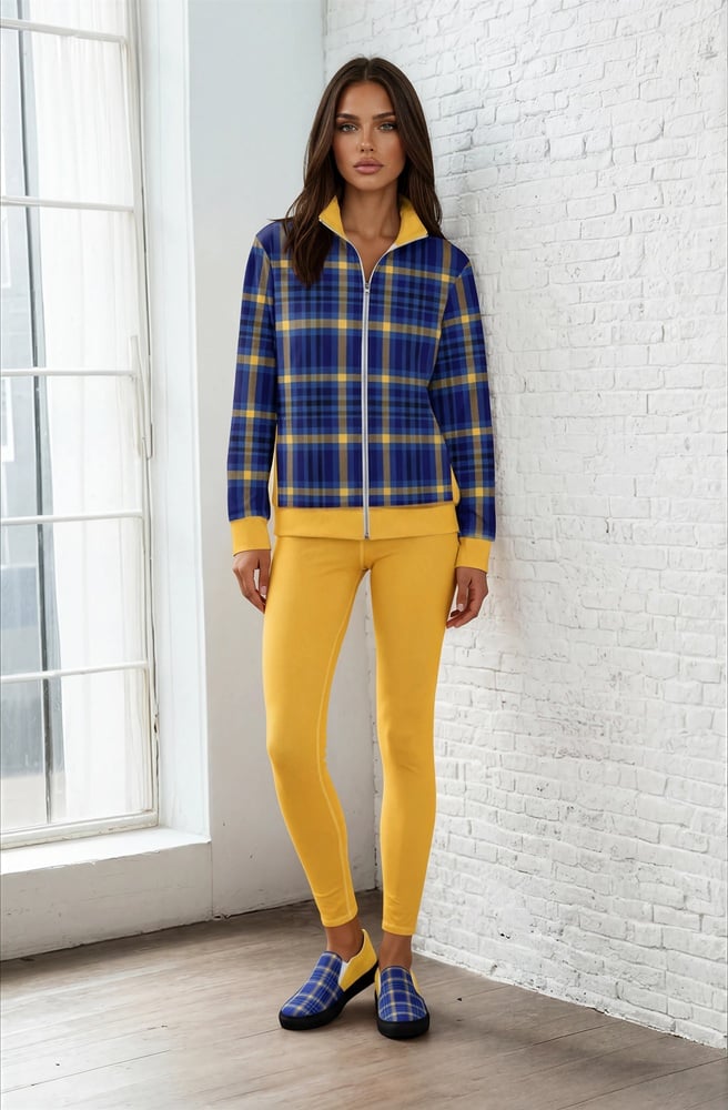 Skyler Lofty Look The Tartan Series (Yellow and Blue) Track jacket Yoga Leggings Women’s Slip on Canvas Shoes yellow blue black front art concierge clothing jpg Skyler Lofty Look The Tartan Series (Yellow and Blue) Track jacket Yoga Leggings Women’s Slip on Canvas Shoes yellow blue black front art concierge clothing jpg
