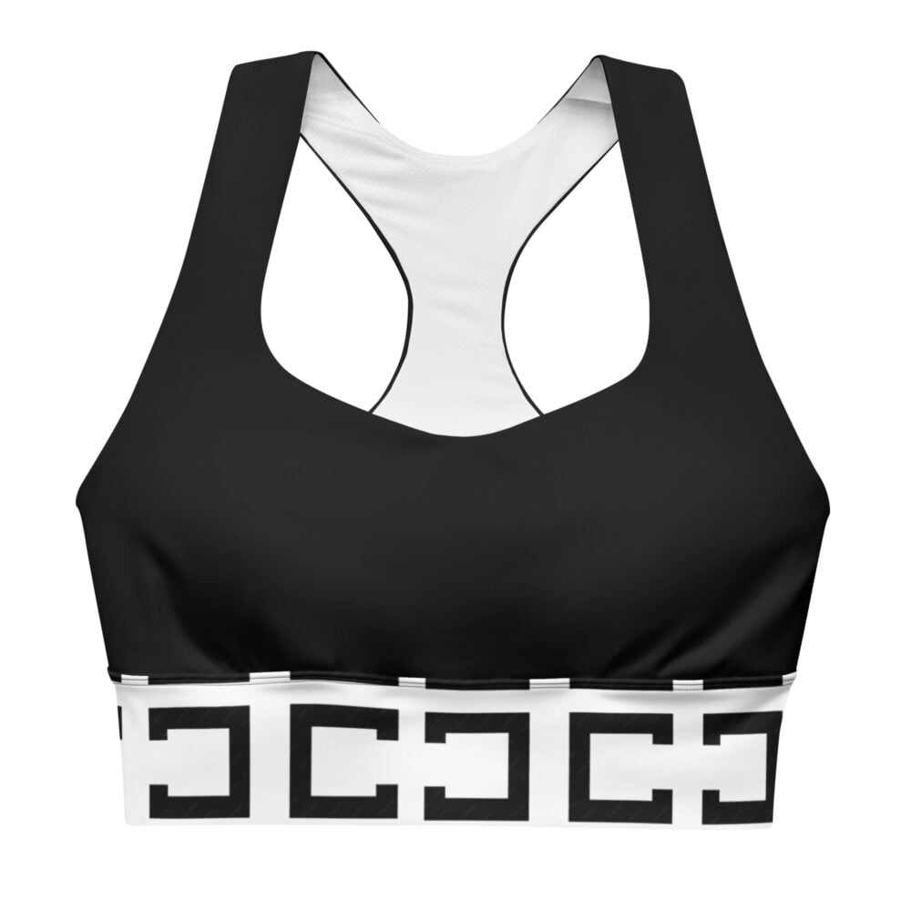 The Art Series (C Shape) Longline Sports Bra black white front art concierge clothing jpg