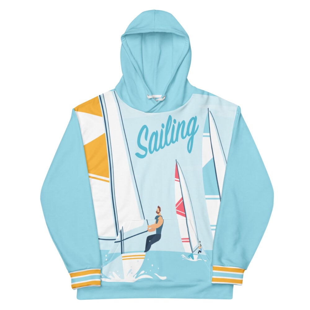 The Nautical Series (Sail Boat) Hoodie blue grey orange white front art concierge clothing jpg