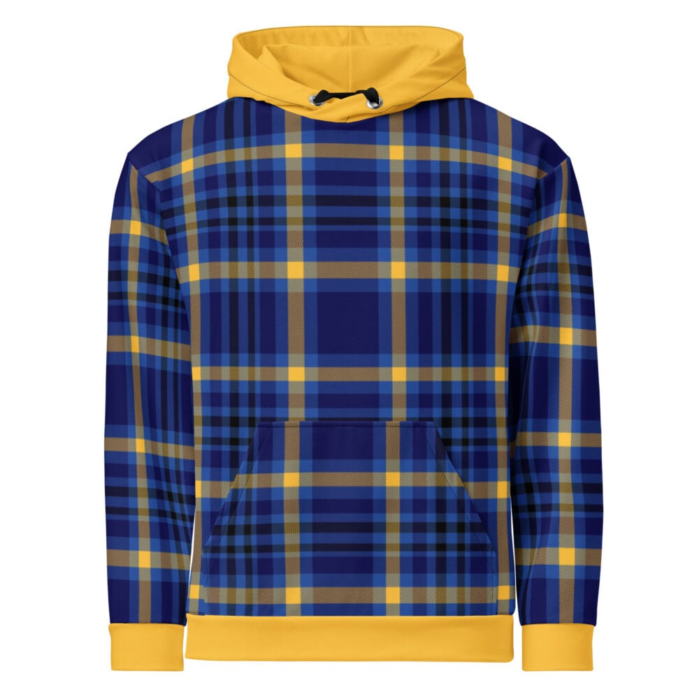 The Tartan Series (Yellow and Blue) Hoodie yellow blue white front art concierge clothing jpg