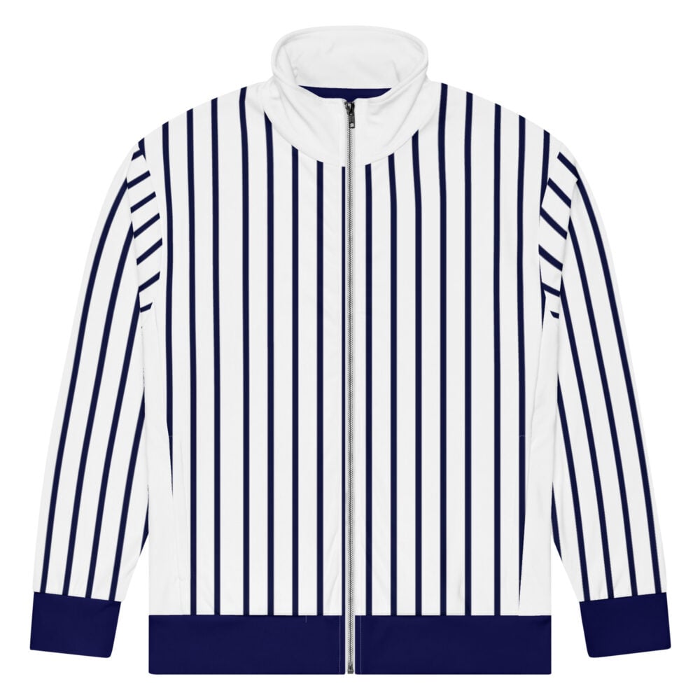 the stripes series (vertical white) track jacket navy white black front art concierge clothing JPG