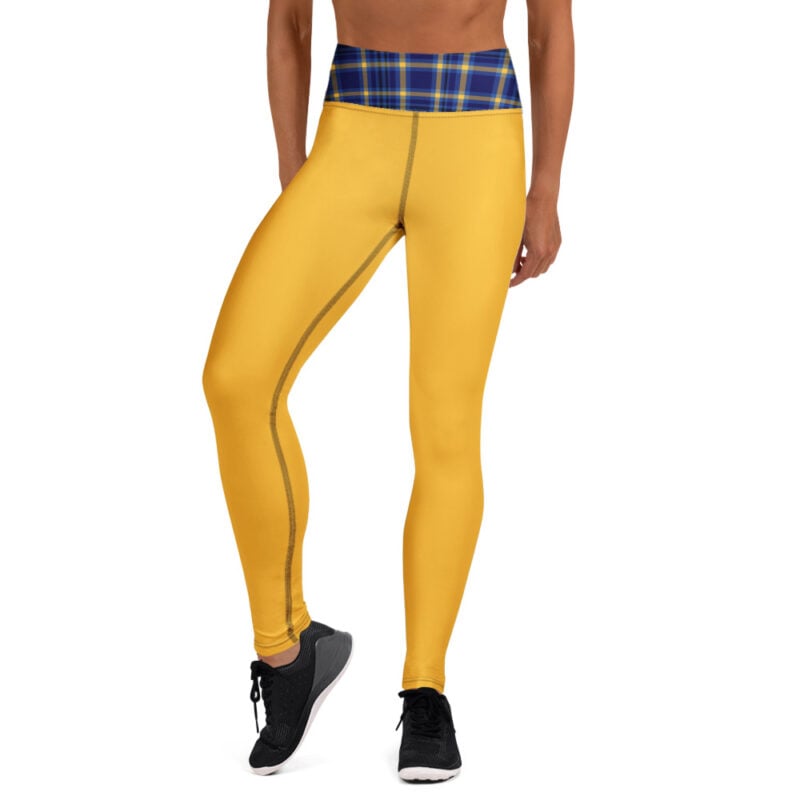 The Tartan Series (Yellow and Blue) Yoga Leggings yellow blue white front art concierge clothing jpg