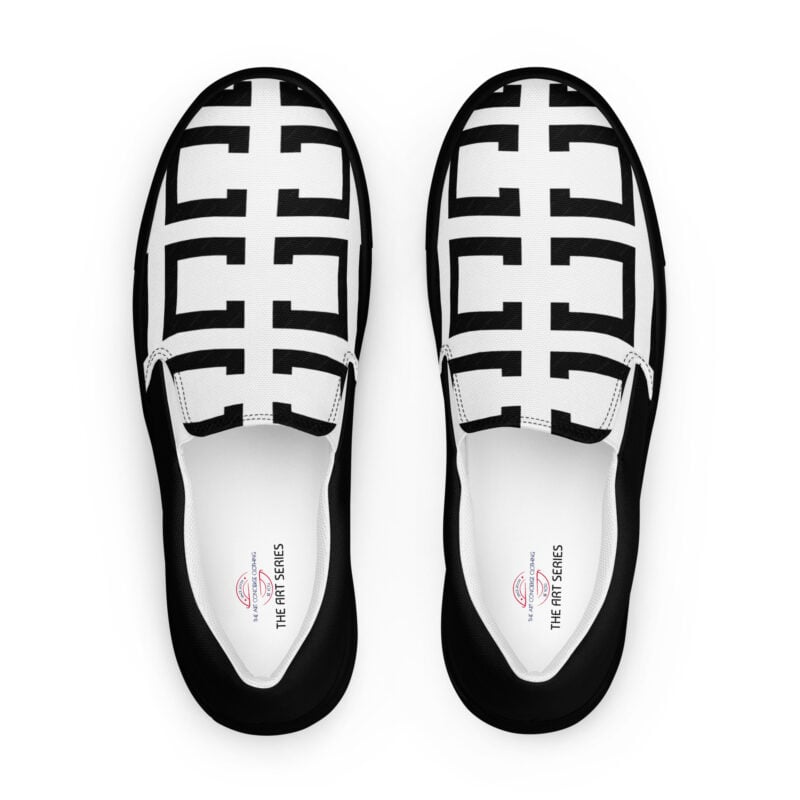 The Art Series (C Shape) Men’s Slip-on Canvas Shoes white black front art concierge clothing jpg