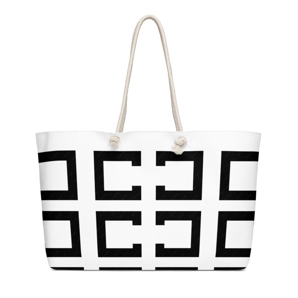 The Art Series (C Shape) Oversized Weekender Bag black white 24x13 front art concierge clothing jpg