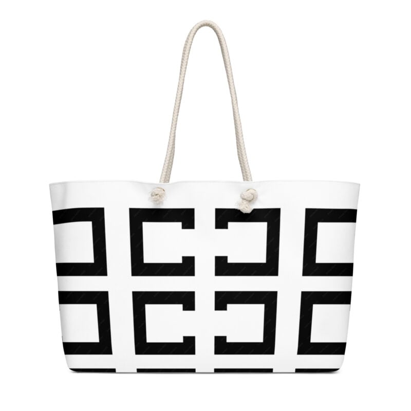 The Art Series (C Shape) Oversized Weekender Bag black white 24x13 front art concierge clothing jpg