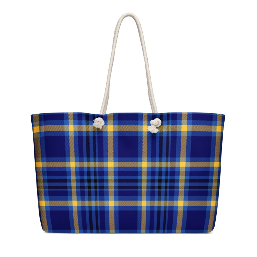 The Tartan Series (Yellow and Blue) Oversized Weekender Bag yellow blue white 24x13 front art concierge clothing jpg