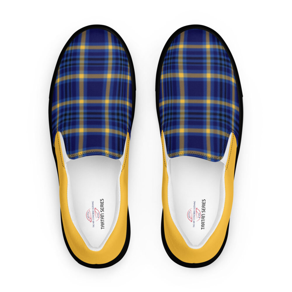 The Tartan Series (Yellow and Blue) Women’s Slip-on Canvas Shoes yellow blue black front art concierge clothing jpg