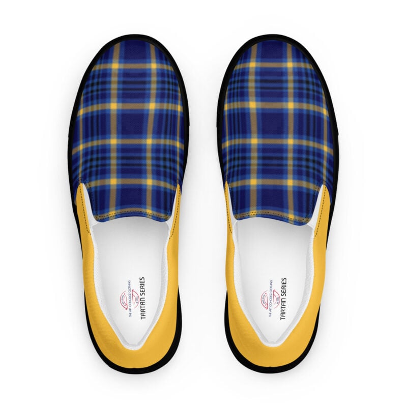The Tartan Series (Yellow and Blue) Women’s Slip-on Canvas Shoes yellow blue black front art concierge clothing jpg